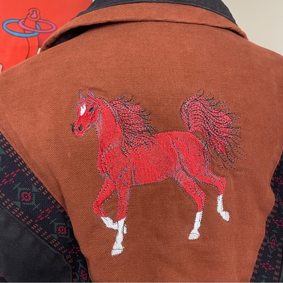 Cripple Creek Southwest Black Tan Embroidered Horse Bomber Jacket “Debbie” Small - Picture 14 of 16